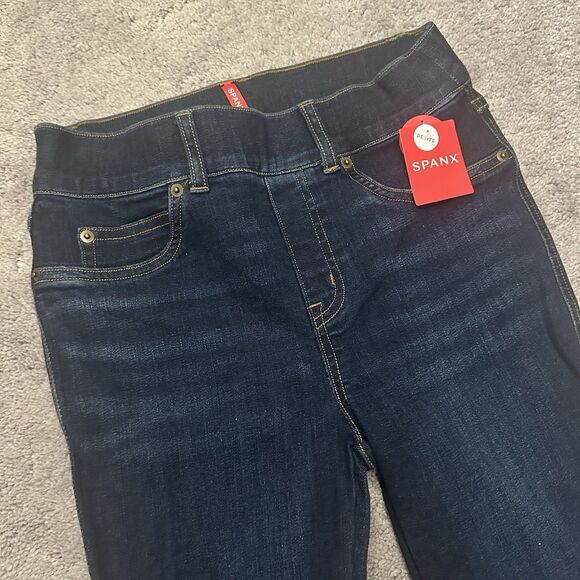 Spanx Flare Jeans XS Petite Midnight Shade Dark Wash Pull On Shaping High Rise - Picture 7 of 12